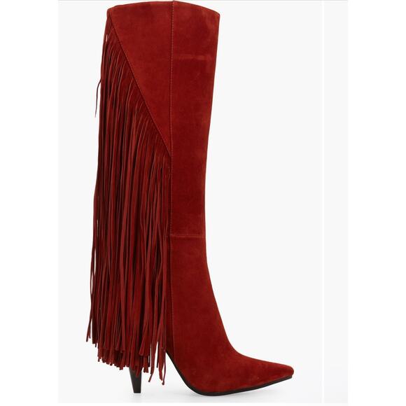 Jeffrey Campbell Galloping Knee High Fringe Boot in Rust Suede - Picture 3 of 8
